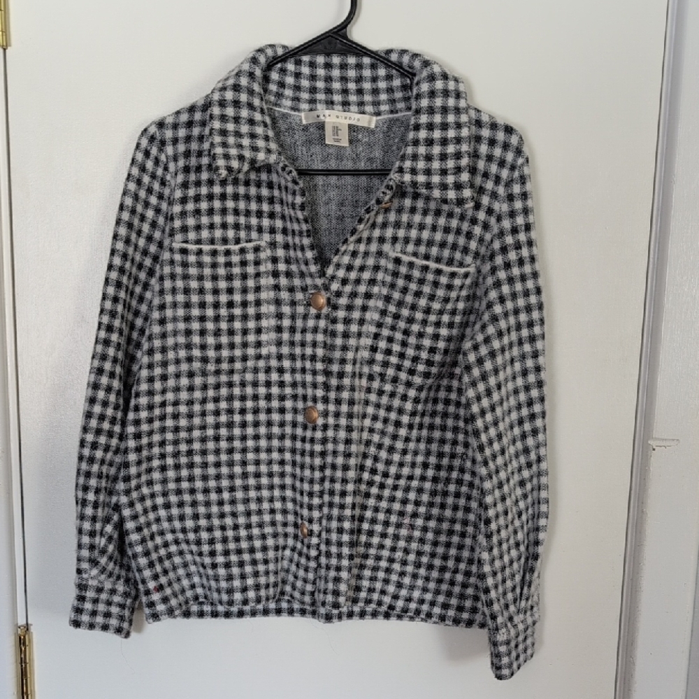 Max Studio Black and White Checkered Cardigan